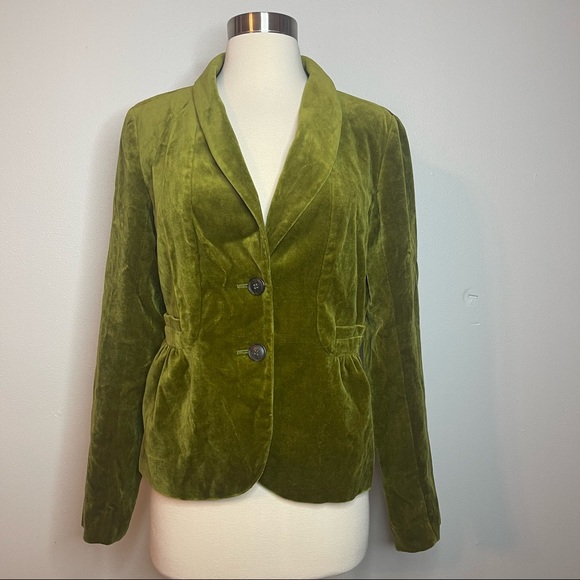 J Crew Velour Jacket Blazer Size 8 Lined Velvet green